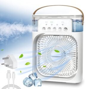 Portable Cooling Fan with Spray – USB Rechargeable Mist Air Cooler for Summer (9 inch)